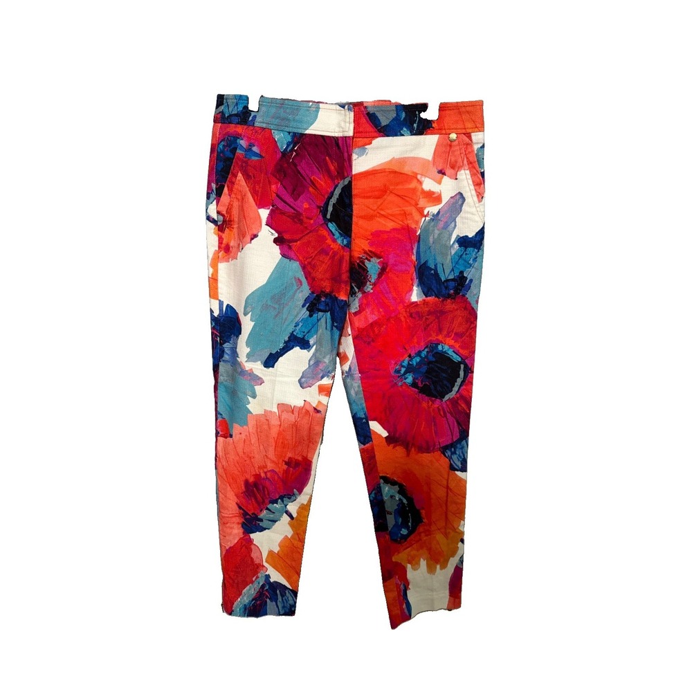 Trina Turk Women's Size 6 Haley Watercolor Orange Poppy Twill Pants